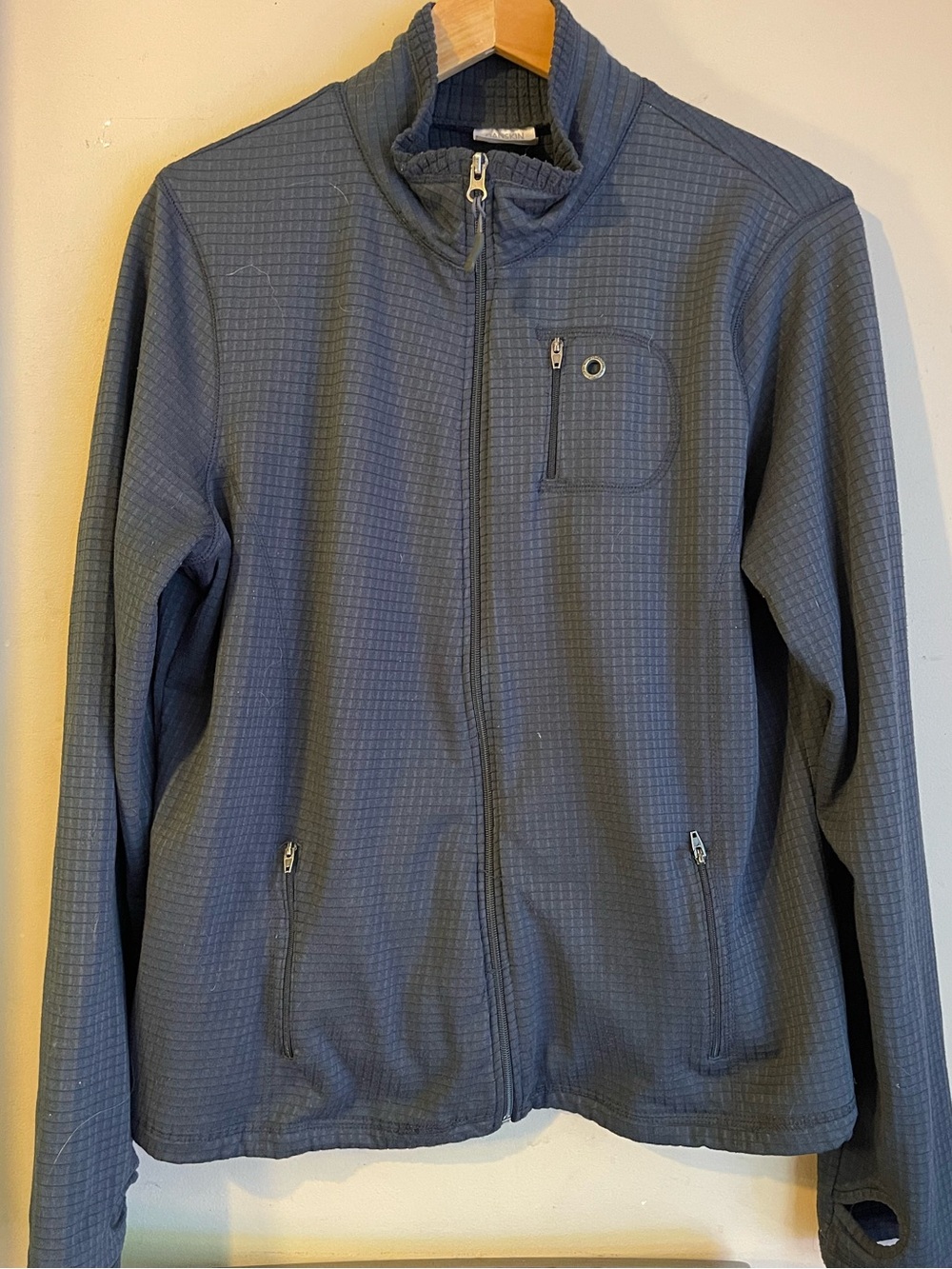 Danskin Now Charcoal Grey Grid Fleece Full Zip Active Jacket Thumbholes XXL